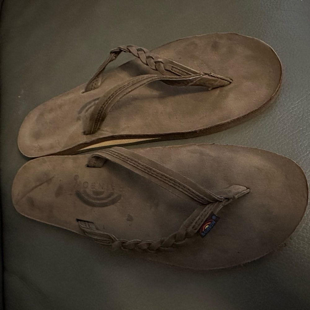 Brown Rainbow Leather Flip Flops